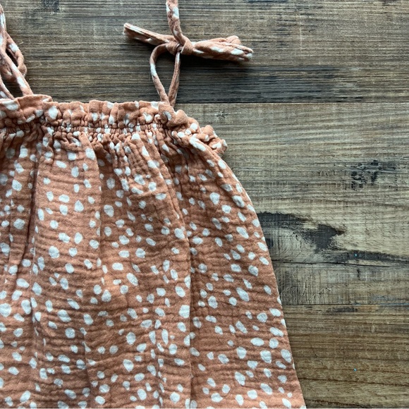 Rylee And Cru Peach/Orange Tie Shoulder Dotted Bubble Romper Cotton Sz 12/18 M - Picture 2 of 8